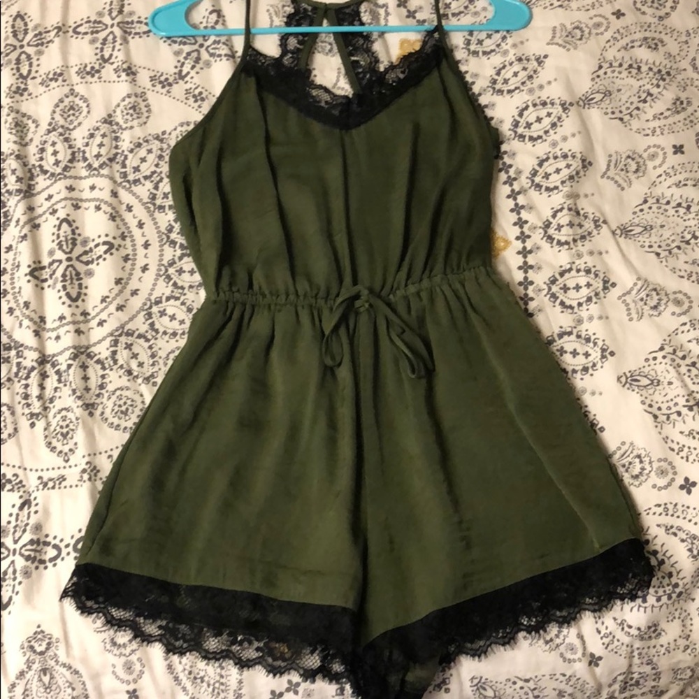 Green silk romper